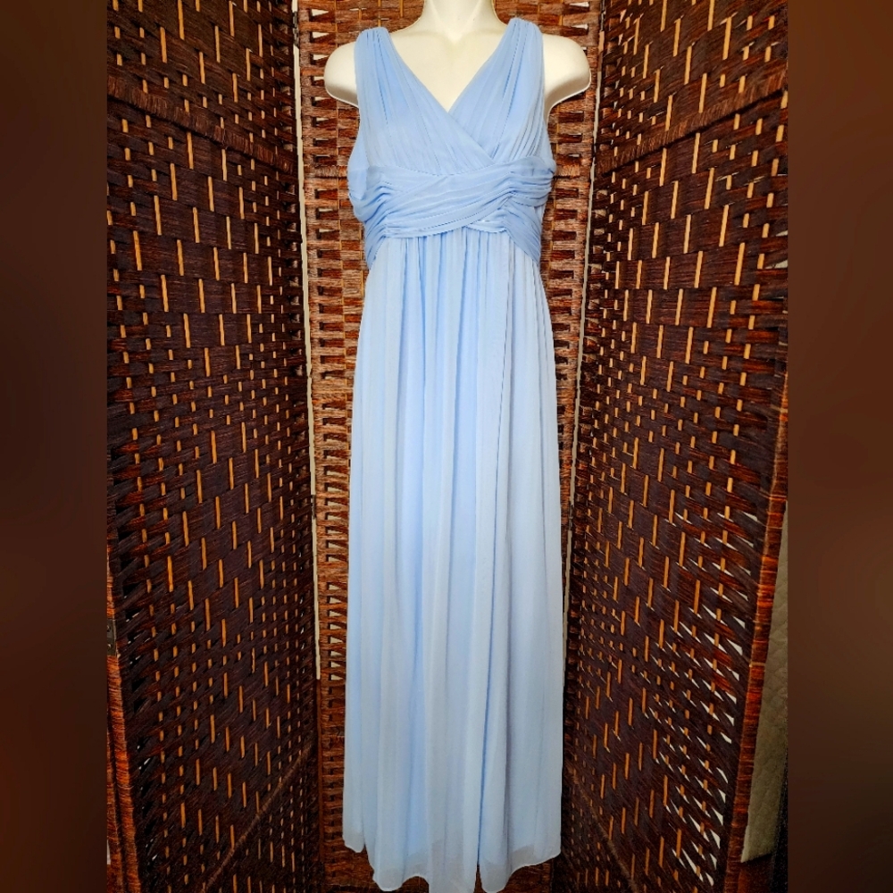 David's Bridal Light Blue Chiffon Maxi Dress
